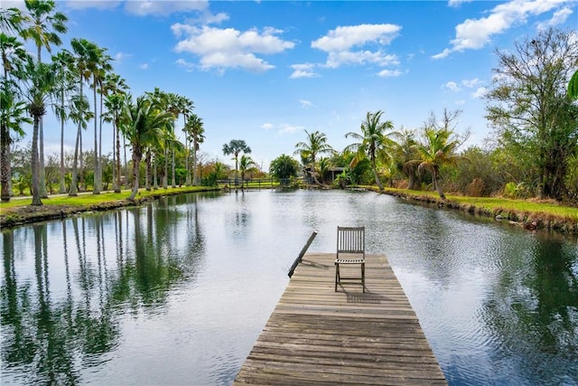 view of dock with a water view