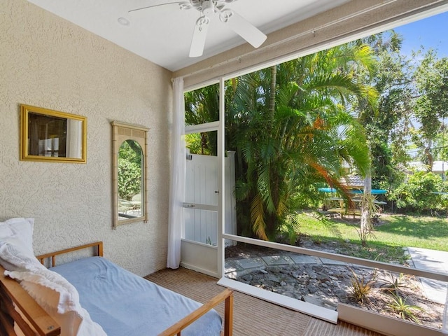 exterior space with a textured wall