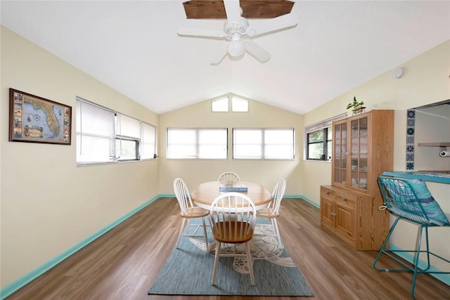 1514 Crowberry Ln, Sebastian, FL 32958 - dining space with lofted ceiling, wood finished floors, and ceiling fan