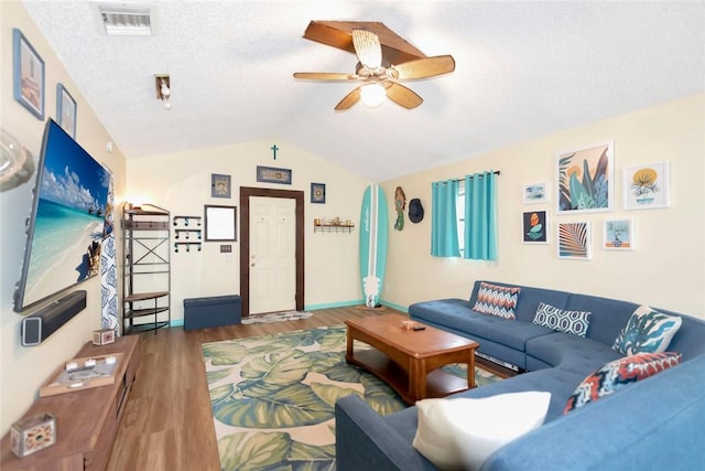 1514 Crowberry Ln, Sebastian, FL 32958 - living area with wood finished floors, lofted ceiling, and ceiling fan