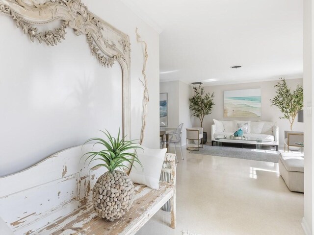 living room featuring ornamental molding