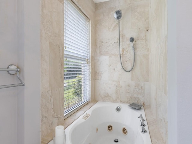 bathroom with shower with separate bathtub