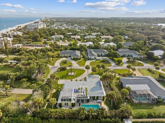 bird's eye view featuring a residential view and a water view