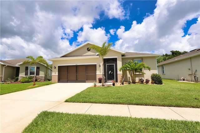 158 Port Royal Ct, Sebastian, FL 32958 - ranch-style home featuring stucco siding, concrete driveway, an attached garage, and a front yard