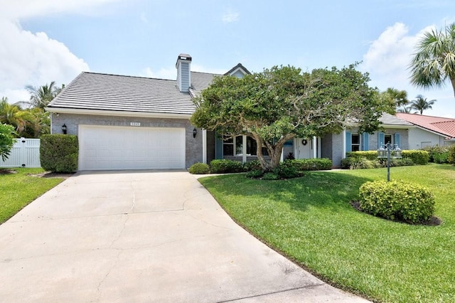 view of front facade with a garage and a front yard