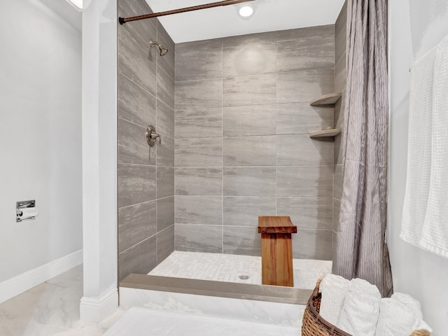 bathroom with a shower with shower curtain