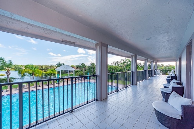 view of swimming pool featuring a gazebo