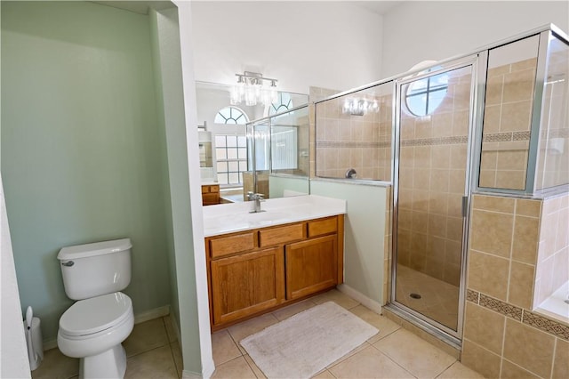 6029 Winfield Dr, Port St Lucie, FL 34986 - bathroom featuring vanity, toilet, tile patterned floors, a shower stall, and a bath