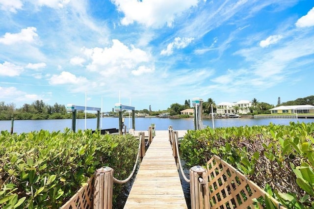 view of dock with a water view