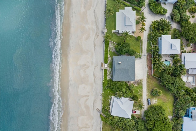 aerial view with a beach view and a water view