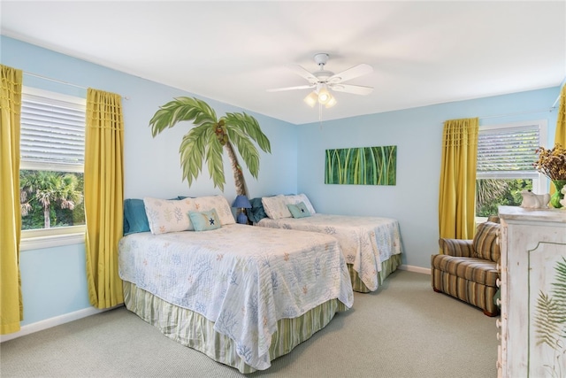 bedroom featuring carpet flooring and ceiling fan