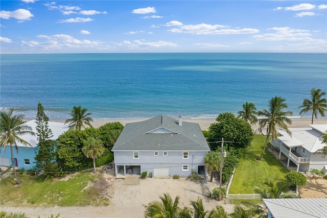 aerial view with a beach view and a water view