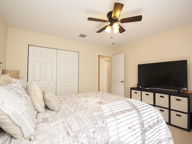 4368 56th Ln, Vero Beach, FL 32967 - bedroom featuring a closet, carpet floors, and a ceiling fan