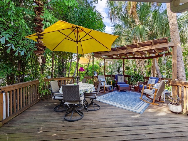 wooden terrace featuring a pergola