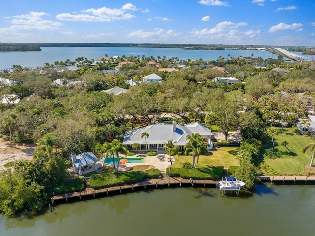 bird's eye view featuring a water view