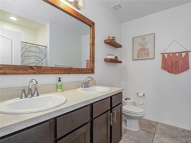 bathroom with vanity, tile patterned flooring, and toilet