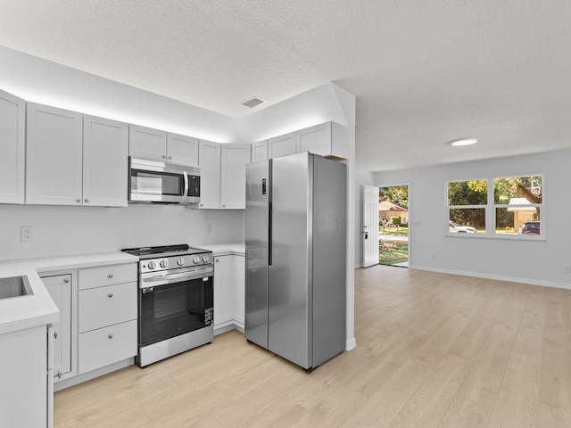 kitchen with stainless steel appliances and light hardwood / wood-style flooring