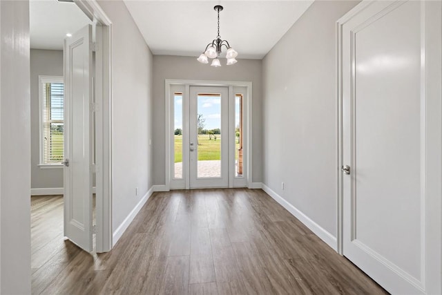 entryway featuring plenty of natural light, baseboards, and wood finished floors