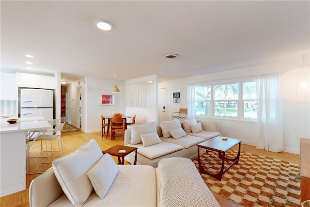 living room featuring light wood-type flooring