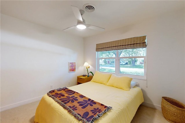 bedroom featuring ceiling fan and carpet flooring