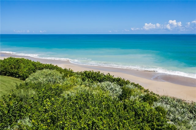 view of water feature with a beach view