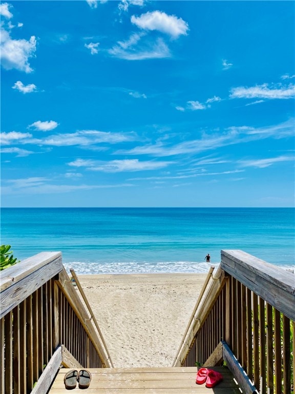 view of water feature featuring a beach view