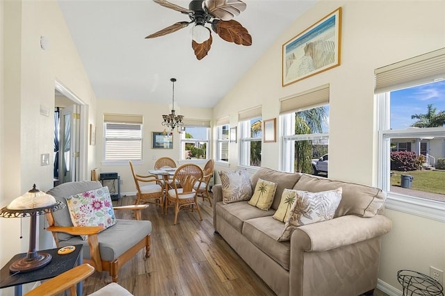 sunroom / solarium with lofted ceiling and ceiling fan