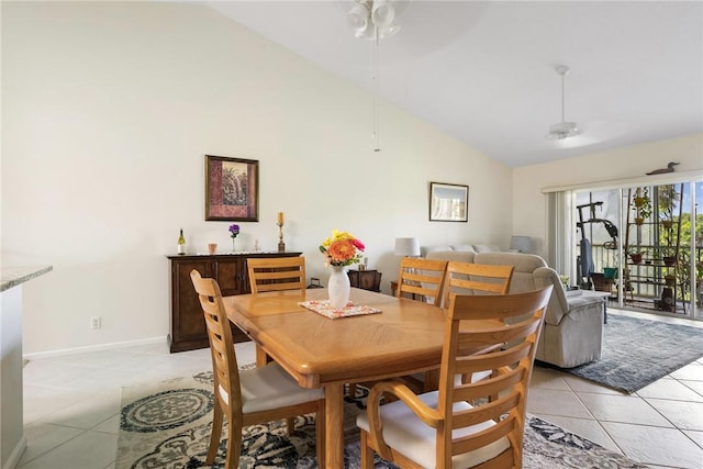 255 Grand Royale Cir Unit 204, Vero Beach, FL 32962 - dining room with light tile patterned flooring, high vaulted ceiling, and ceiling fan