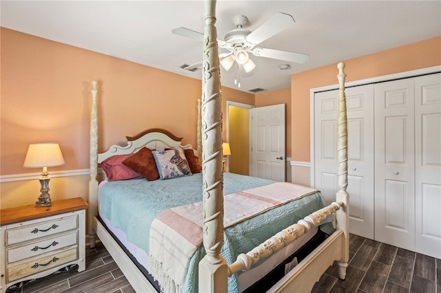 bedroom with a closet and ceiling fan