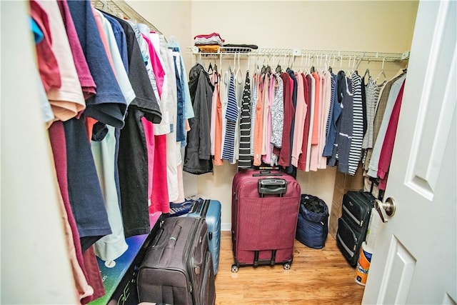 spacious closet with light hardwood / wood-style floors