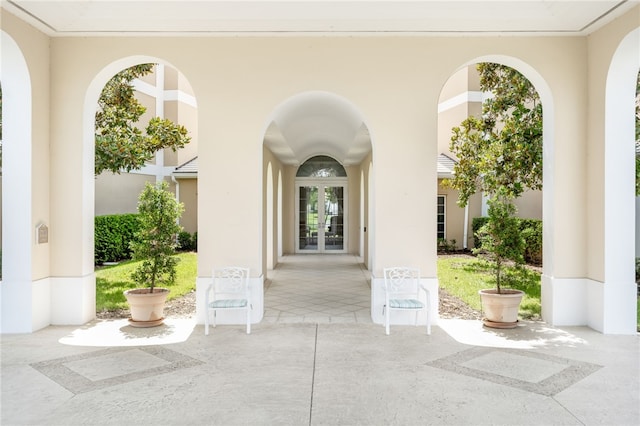 entrance to property featuring french doors