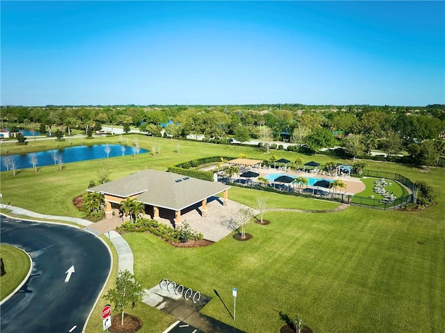 aerial view with a water view