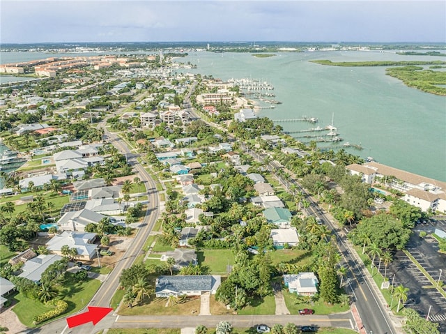 aerial view featuring a water view