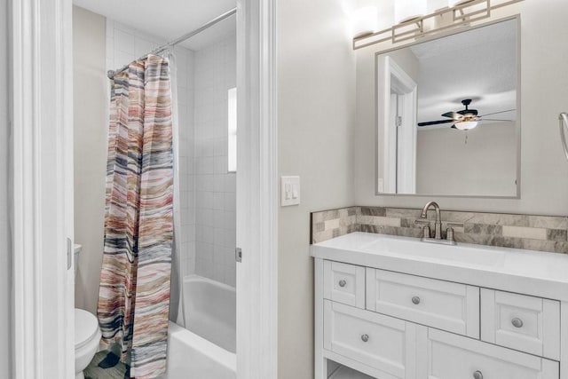 841 Carnation Dr, Sebastian, FL 32958 - bathroom with shower / tub combo with curtain, toilet, ceiling fan, and vanity