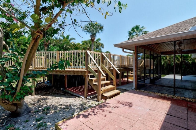 841 Carnation Dr, Sebastian, FL 32958 - view of patio / terrace featuring stairs, ceiling fan, and a wooden deck