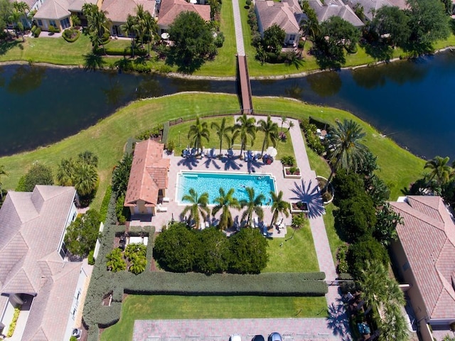 aerial view with a water view