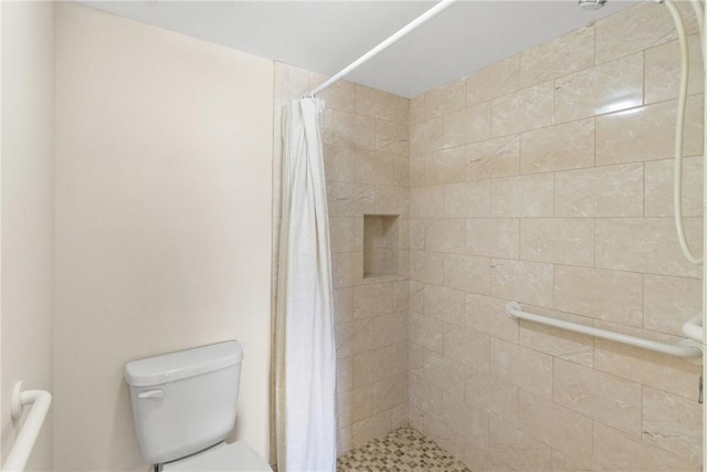 bathroom featuring toilet and a stall shower