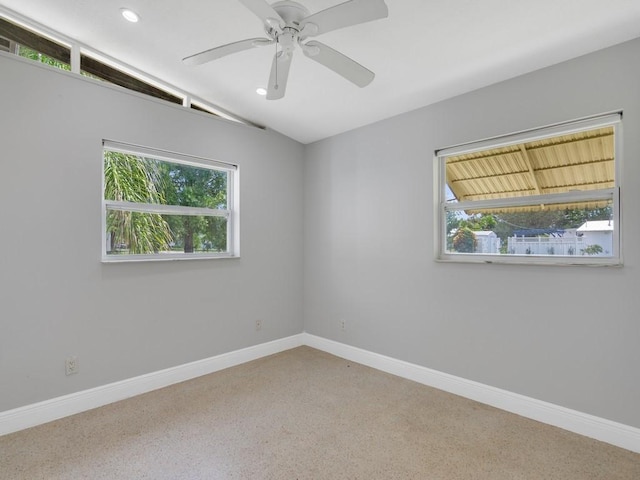 660 14th St, Vero Beach, FL 32960 - spare room with baseboards, a ceiling fan, vaulted ceiling, and recessed lighting