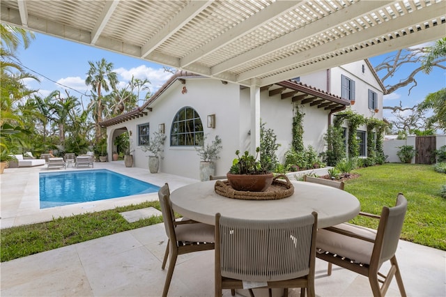 view of swimming pool with a patio area and a lawn