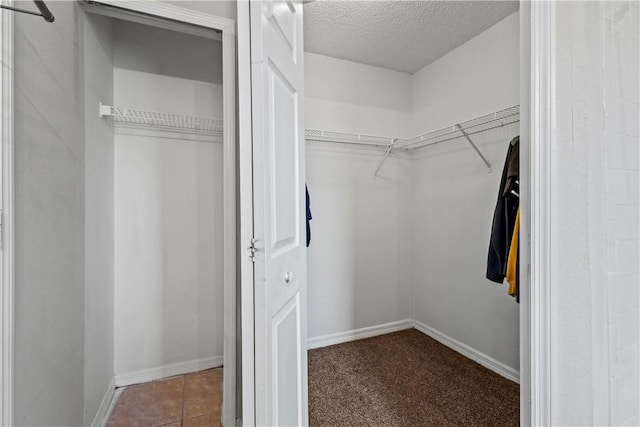 walk in closet featuring carpet flooring