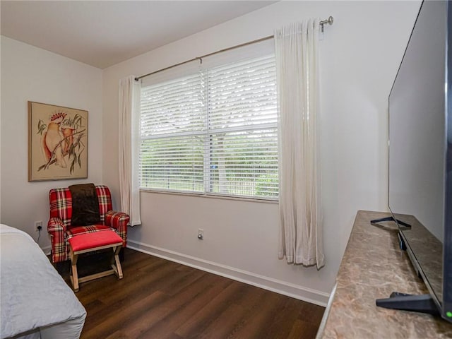 bedroom with dark hardwood / wood-style flooring