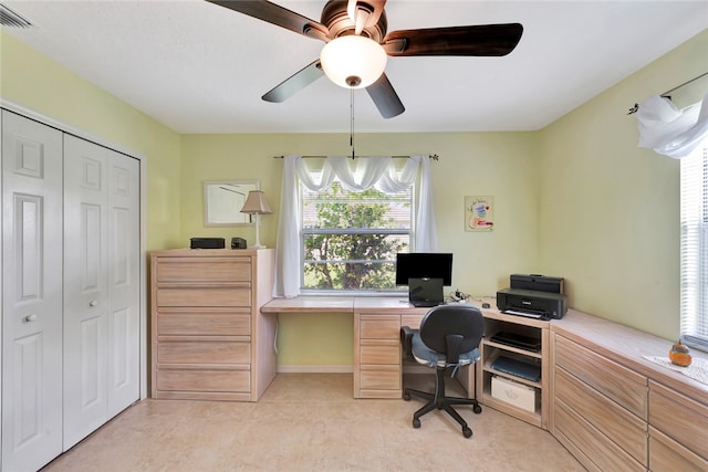 home office featuring ceiling fan