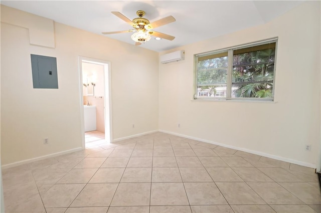 6235 4th St, Vero Beach, FL 32968 - unfurnished room with electric panel, a wall unit AC, ceiling fan, and light tile patterned floors