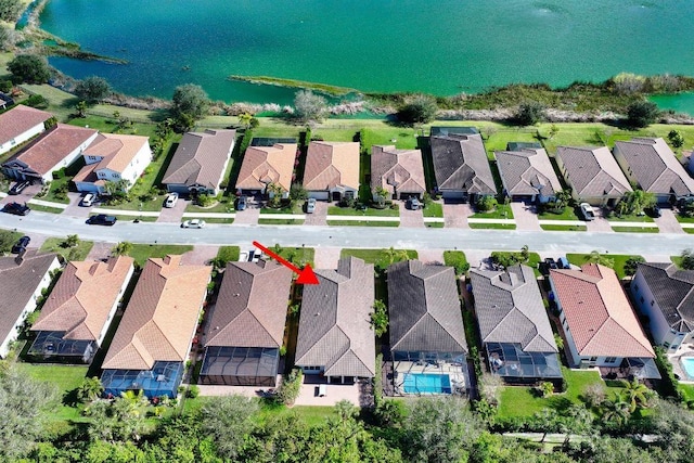 aerial view with a water view