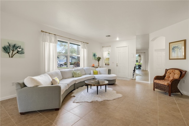 view of tiled living room