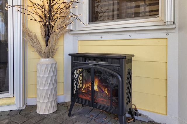 details featuring a wood stove