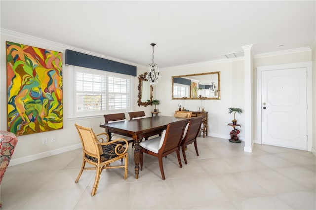 dining space featuring ornamental molding