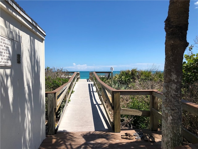 dock area with a water view