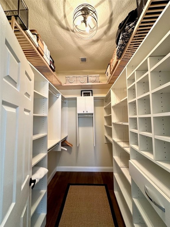 spacious closet with dark wood-type flooring