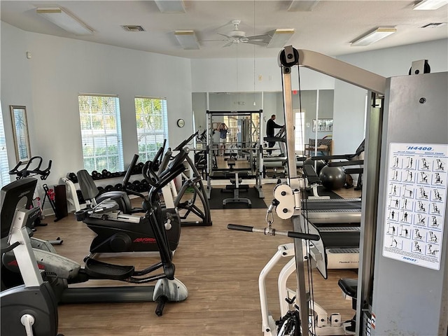 944 Island Club Sq, Vero Beach, FL 32963 - exercise room with wood finished floors and ceiling fan